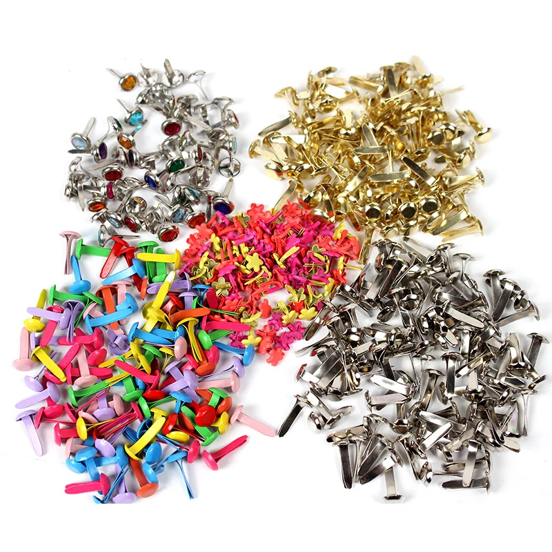 XUNZHE 100 pcs 1.7*0.8cm mini brads assorted colors round brad pastel brads for scrapbooking handicraft stamping and DIY shops