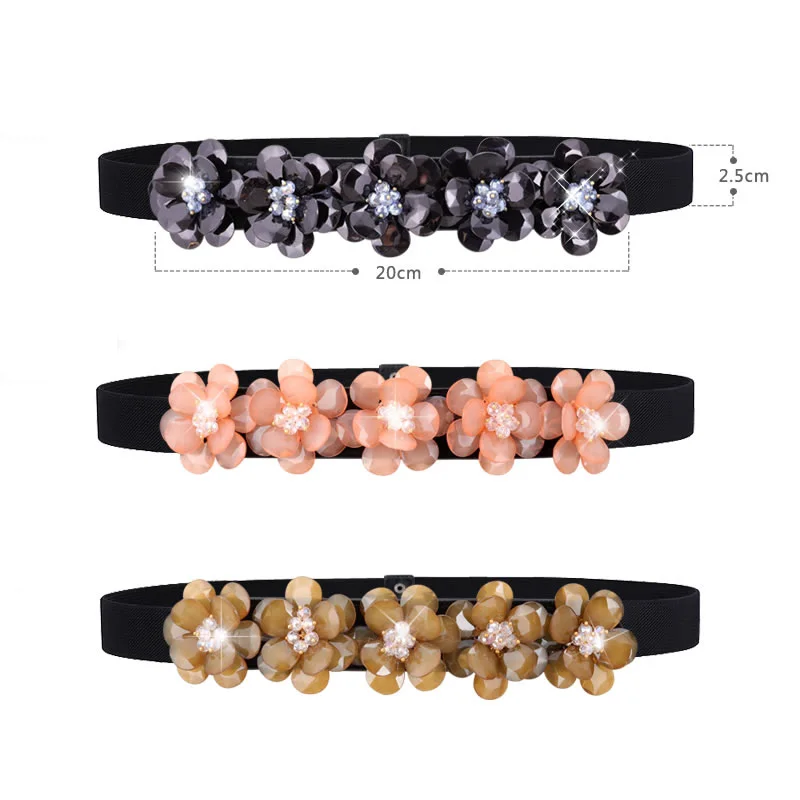 

White Black Crystal Women Belt European Caestus Waistband Belt Elastic Band Fashion Ladies Luxury Rhinestone Beaded Waist Belts DP80