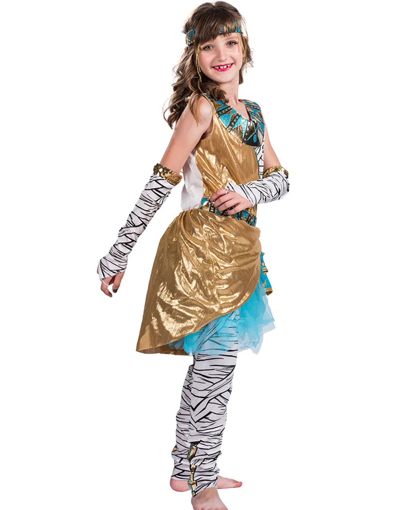 2019 Cleopatra Mummy Zombie Cosplay Ragazze Costume di Halloween Per I Bambini Antico Egitto Carnevale Vestito Da Partito Leggings Fascia Outfit