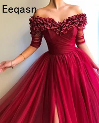 Customized Prom Dresses  Elegant Long Off Shoulder Half Sleeves Elegant Evening Party Gowns Side Split Women Formal Dress