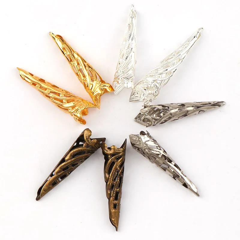 35x10mm Vintage Filigree Metal Pointed Horn Hollow Flower Spacer Beads End Caps Pendant DIY Charms Connectors Jewelry Findings