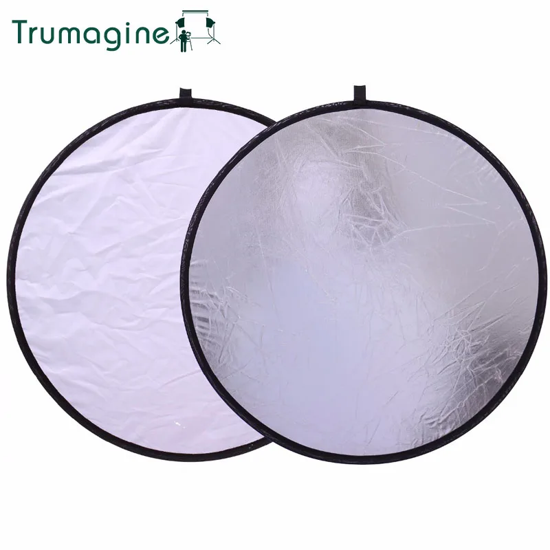 50CM/20'' 2 In 1 Portable Collapsible Round Light Reflector Silver White Disc Photography Reflector For Camera Light Reflector