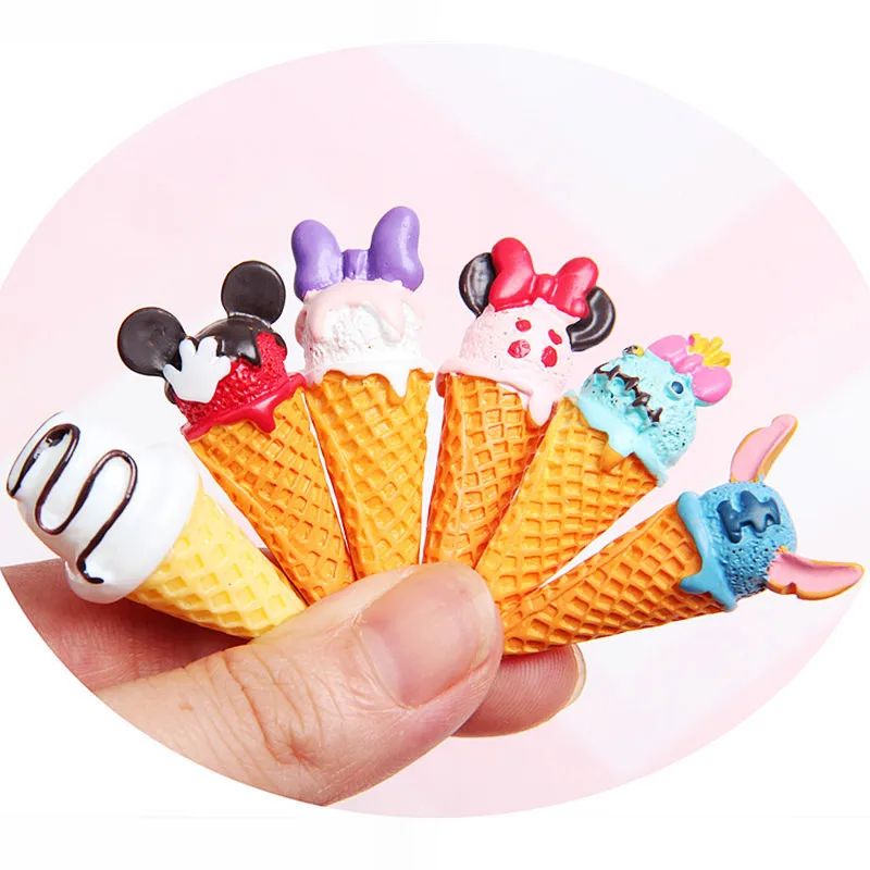 50pcs/lot 3D resin cartoon ice cream cone crafts for key ring earrings pendant headwear phone decorates DIY accessories