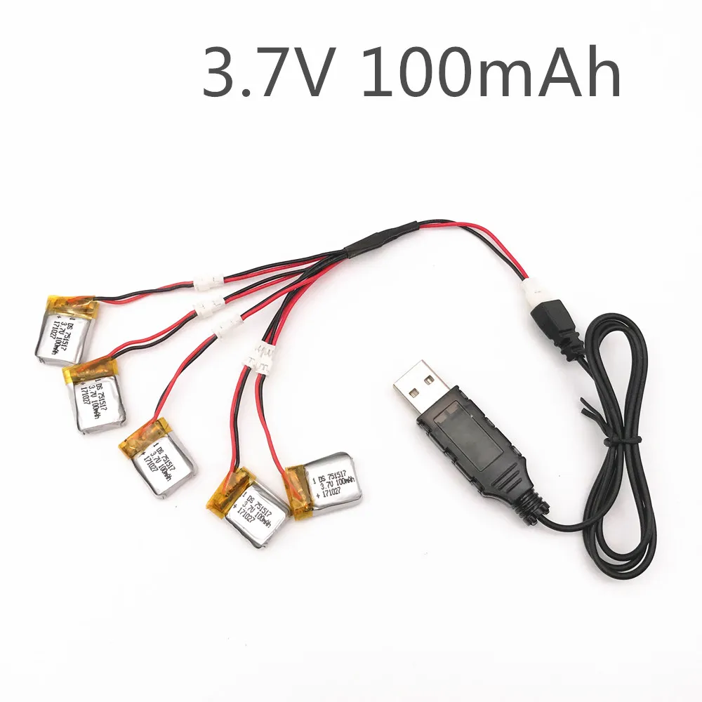 3.7V 100mAH 751517 Lipo battery For Remote control airplane helicopter 3.7V 100mAH  1.25mm Plug 5pcs/lot With 5in1 charger