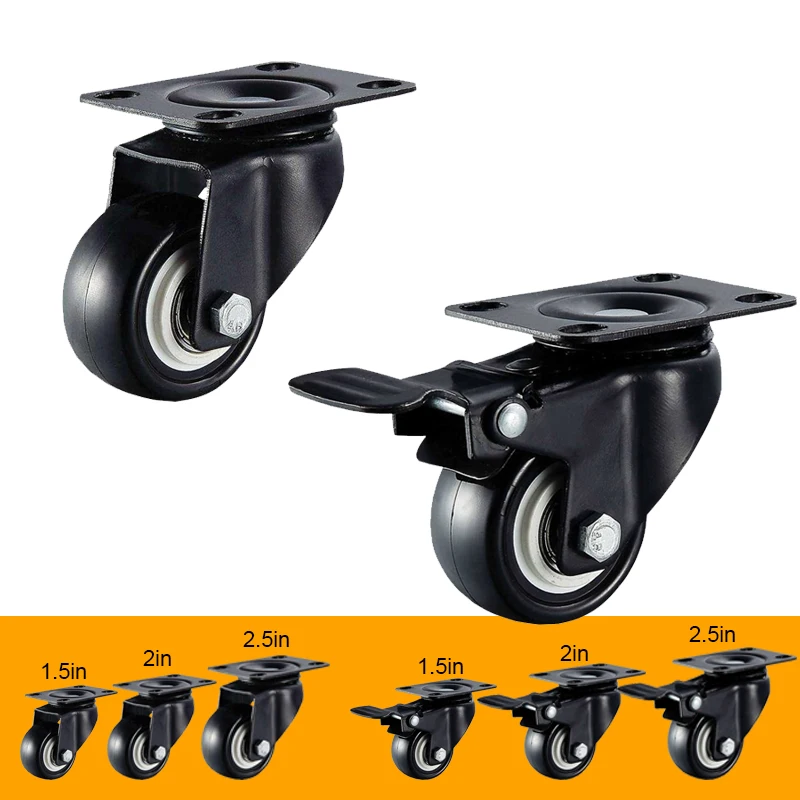 

Universal Swivel Casters 1.5" 2" 2.5"Wheels Black Roller Wheel with Brake For Furniture Trolley Chair Swivel Caster Wheel