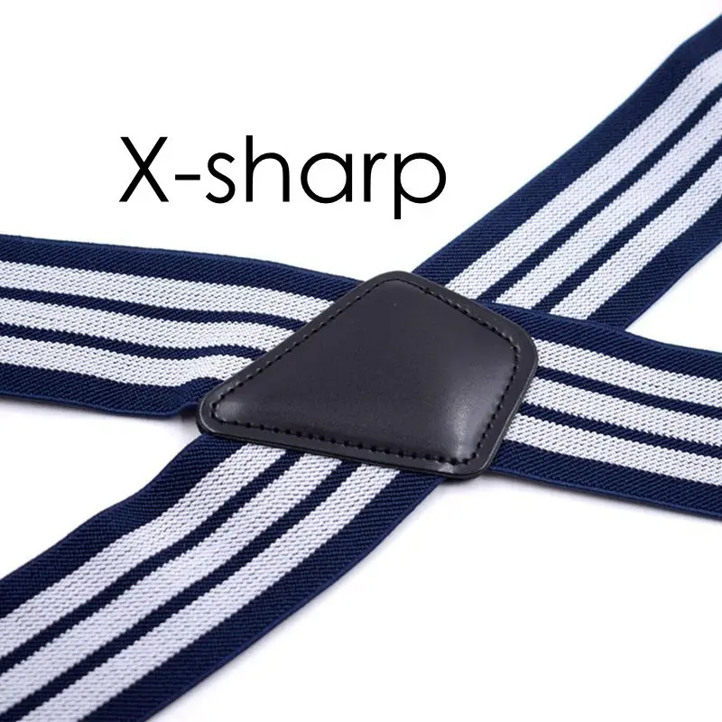 Yienws Navy สีขาวลาย Suspenders สำหรับผู้ชาย Heavy Duty 5 ซม. ขยาย Suspenders Man X - Sharp 4 คลิปกางเกงสายคล้องคอ 120 ซม. YiA051