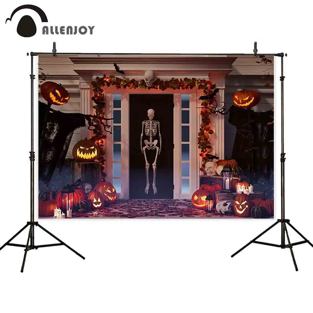 Allenjoy halloween photography backdrop decor front porch door pumpkin background photo studio photobooth custom