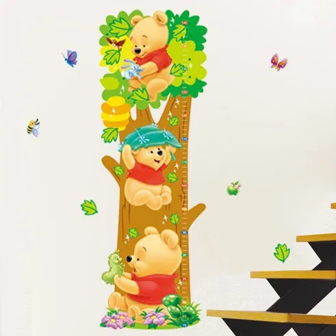 Winnie Pooh cartoon children room Trees Bear Pattern Wall Stickers Height Measure For Kids Room Wall Decal Home Nursery Decals