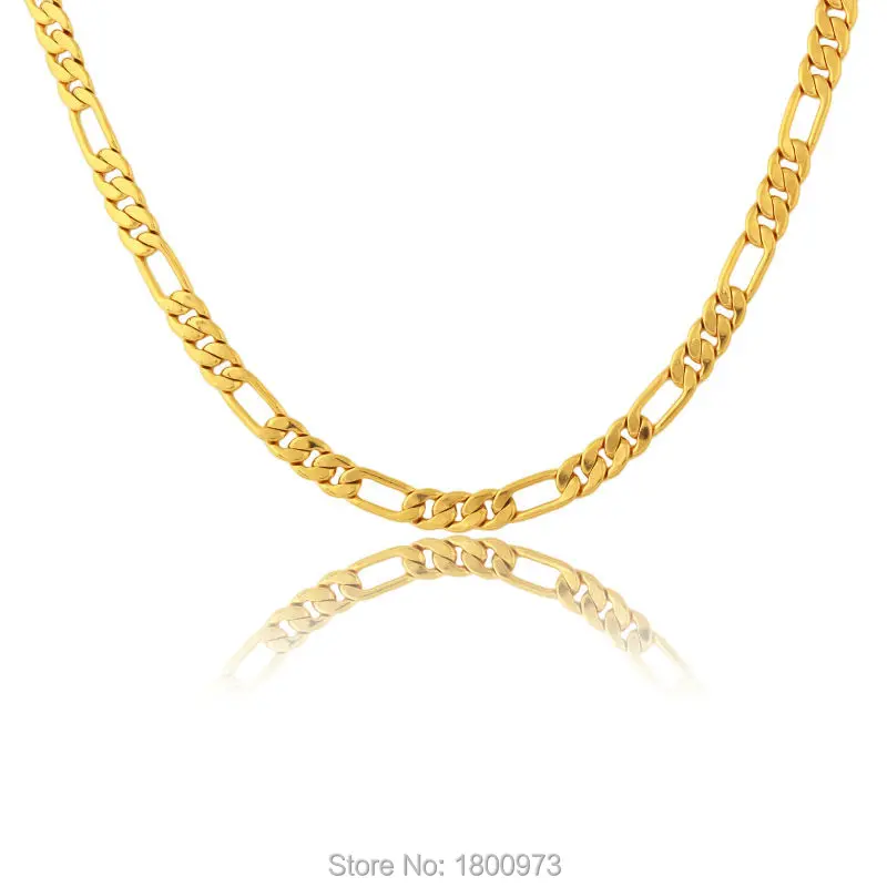 

Men Women Figaro Link Chain Necklace Gold Color Collar Link Necklaces Wholesale Jewelry