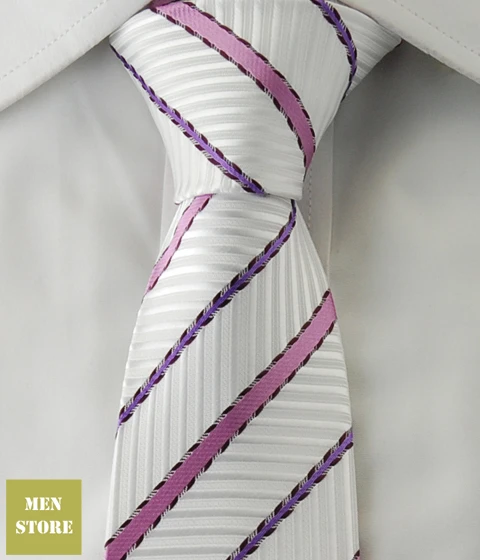 

White Purple Hot Pink Stripes Men Jacquard Woven Skinny Slim Narrow 2.5" Necktie 6.5 cm Neckwear Wedding Party Tie LT028