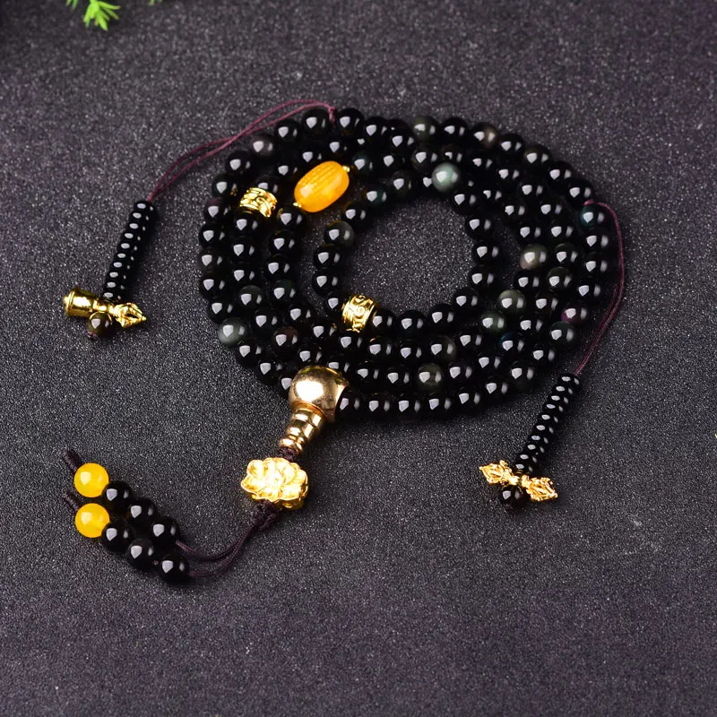 

Handmade Tibetan Mala Obsidian 108 Beads Mala Buddhist Prayer Beads Tibetan 108 Beads Mala Buddhist Prayer Rosary Beads