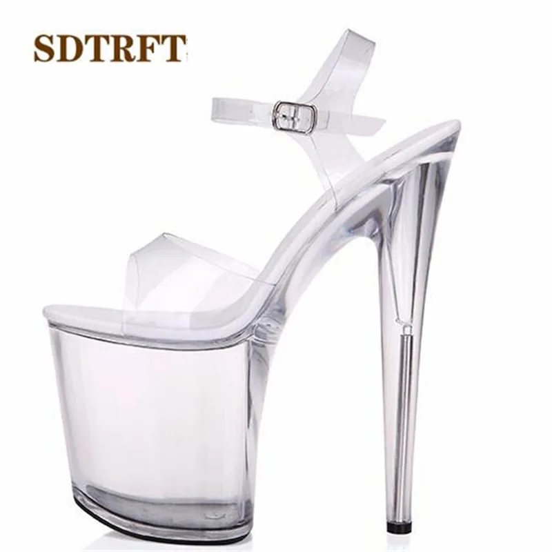 SDTRFT:34-46 Fashion Crossdresser Buckle Sandals 20cm thin heels shoes platform paint leather Crossdresser SM shoes woman pumps