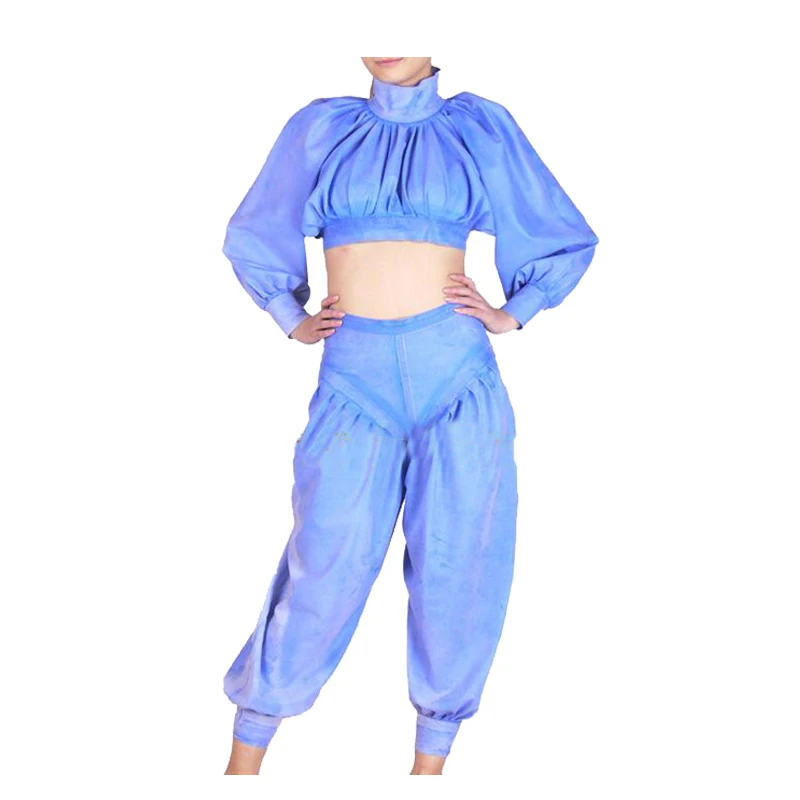 

Latex Rubber Women Sexy Jacket and Pants Set Princess Lantern Sleeve Suit Size XXS-XXL