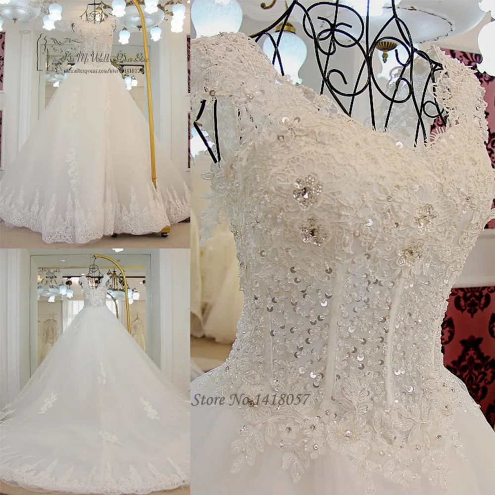 Abiti da Noiva Com Foto Real 2016 abiti da sposa abito da ballo in pizzo di lusso abito da sposa Plus Size abiti da sposa corte dei treni perline