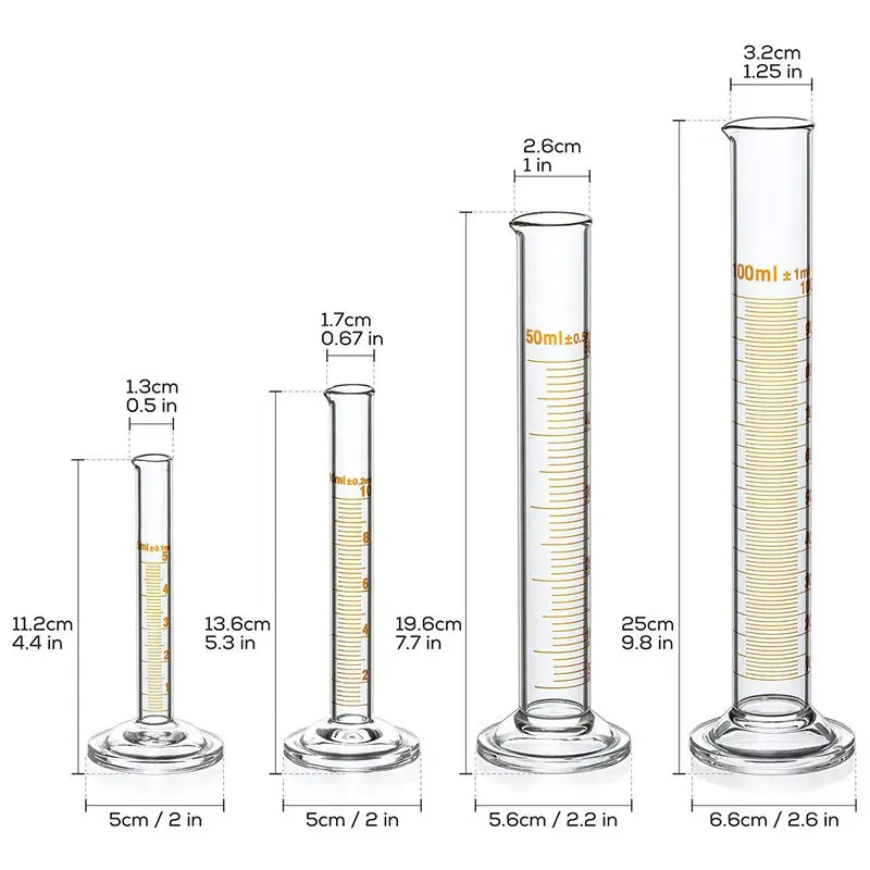 Imagem -03 - Cilindros de Medição5ml 10ml 50ml 100ml-vidro Premium-contém Escovas de Limpeza Mais 3x1ml de Pipetas de Vidro 4