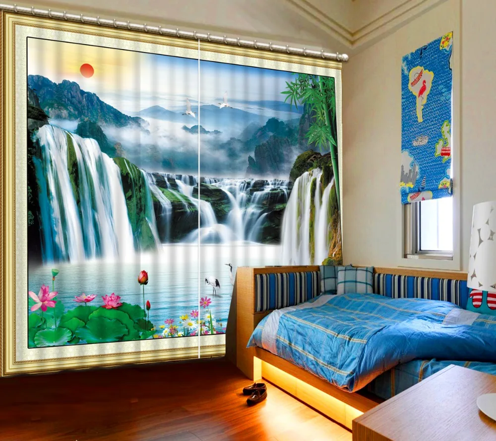 

Factory diret sale High Quality Customize size Modern waterfall scenery Curtain window room