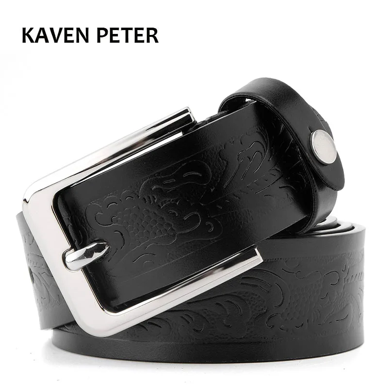 Floral Print Belt For Men Genuine Leather Belts 4.0 cm Strap Width Casual Leather Men Belts Black Color Dark Brown Dark Blue