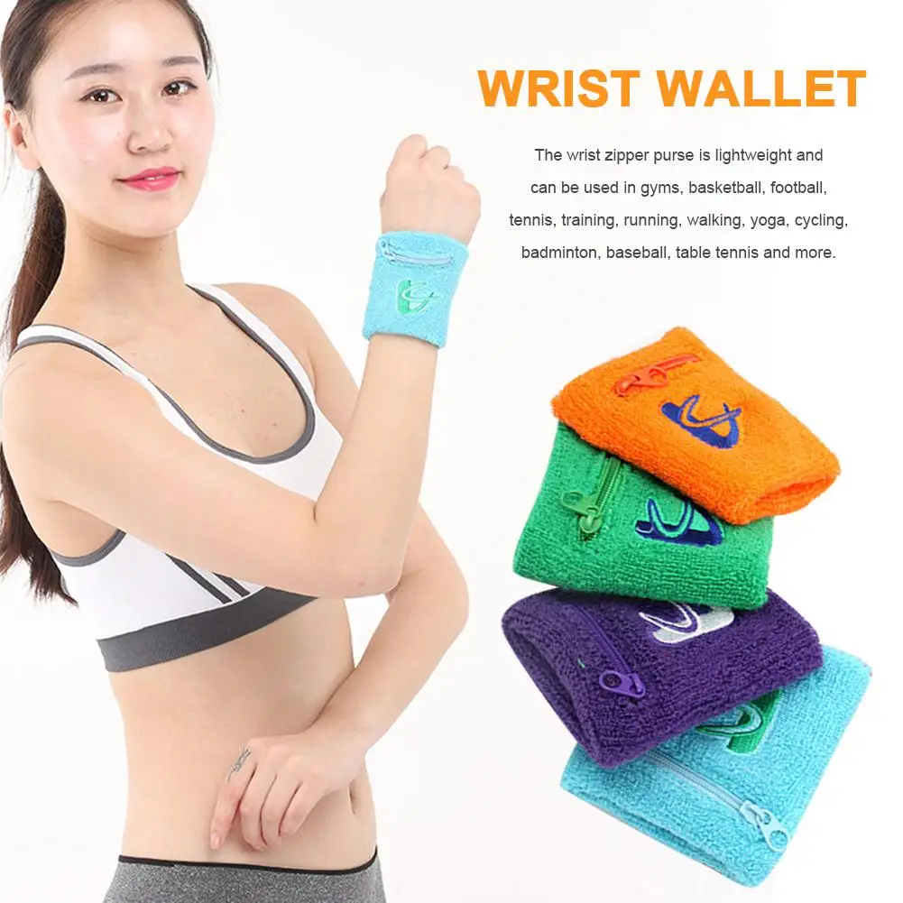 4PCS Cotton Sweat Bracers - Absorbent Towel Wrist Wallet Wristband with Zipper Suitable for Running Walking Basketball Tennis