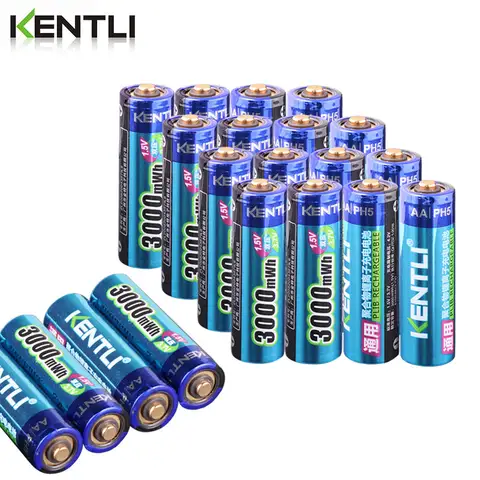 Rechargeable 1.5V AA Lithium Battery 3000mWh KENTLI