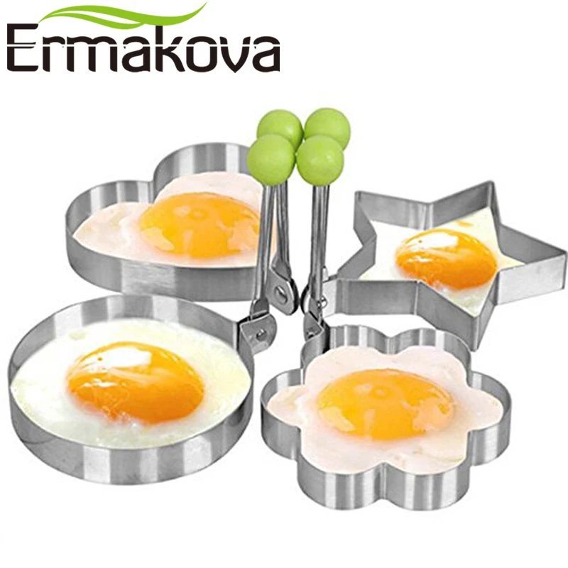 ERMAKOVA Egg Mould Stainless Steel Fried Egg Mold Ring Pancake Cooker Egg Separator Shaper Kitchen Tool Pancake Ring with Handle