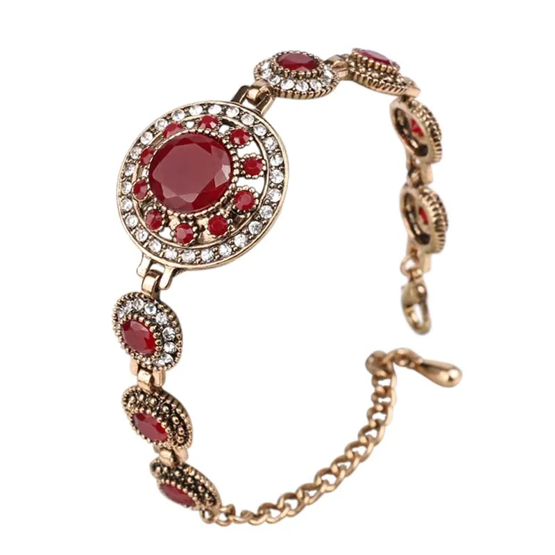 Hot 2021 Bohemian Bracelets For Women Tibetan Alloy Red Resin Gold Color Bangle Retro Turkey Royal Jewelry