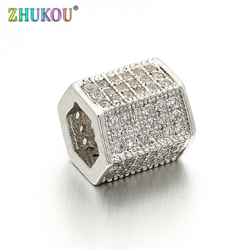 8*9mm Brass Cubic Zirconia Spacer Beads DIY Jewelry Bracelet Necklace Making, Hole: 5mm, Model: VZ56