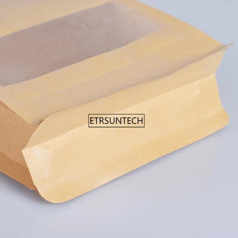 Brown Doypack Kraft Paper Package Bags Clear Window Design Self Sealing Zipper Bag for Food Nuts Snacks Storage Pouches