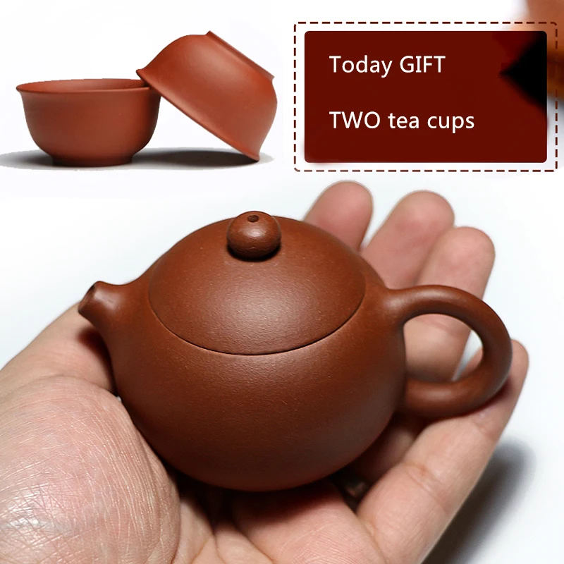 Tetera pequeña xishi real yixing zisha + dos tazas de té marcadas en venta, ollas de té chino kungfu original ore purple grit