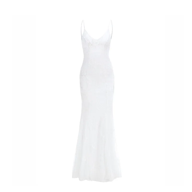 Women Party Long Dress Summer White Sexy Lace Dress V Neck Backless Lace Up Maxi Bodycon Dresses Vestidos verano 2026 Gift