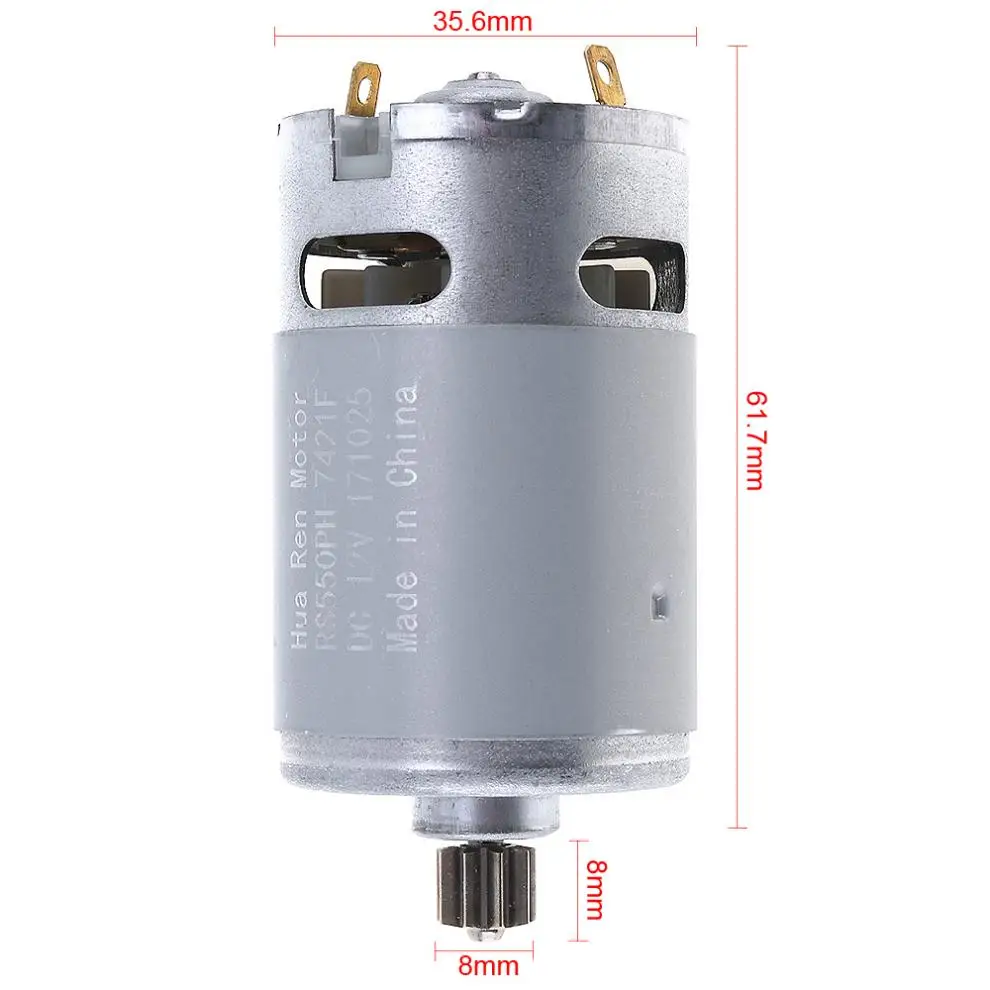 RS550 12V 16.8V 21V 25V 19500 RPM DC Motor with Single Speed 9 Teeth and High Torque Gear Box for Electric Drill / Screwdriver