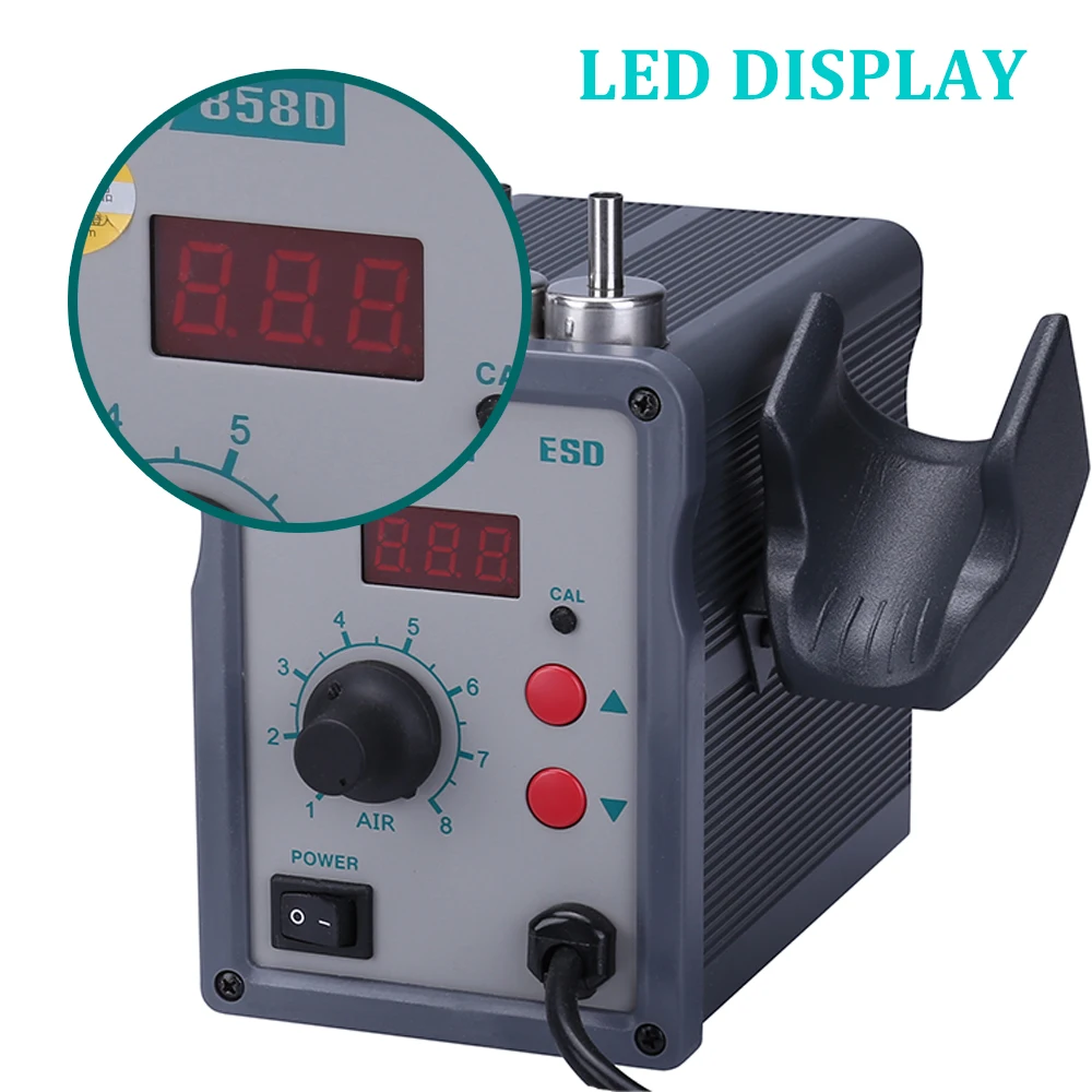 Imagem -04 - Estação de Solda de ar Quente Display Digital Led Vento Macio Pistola de Calor de ar Quente Smd Bga Retrabalho 858d 110v 220v 700w