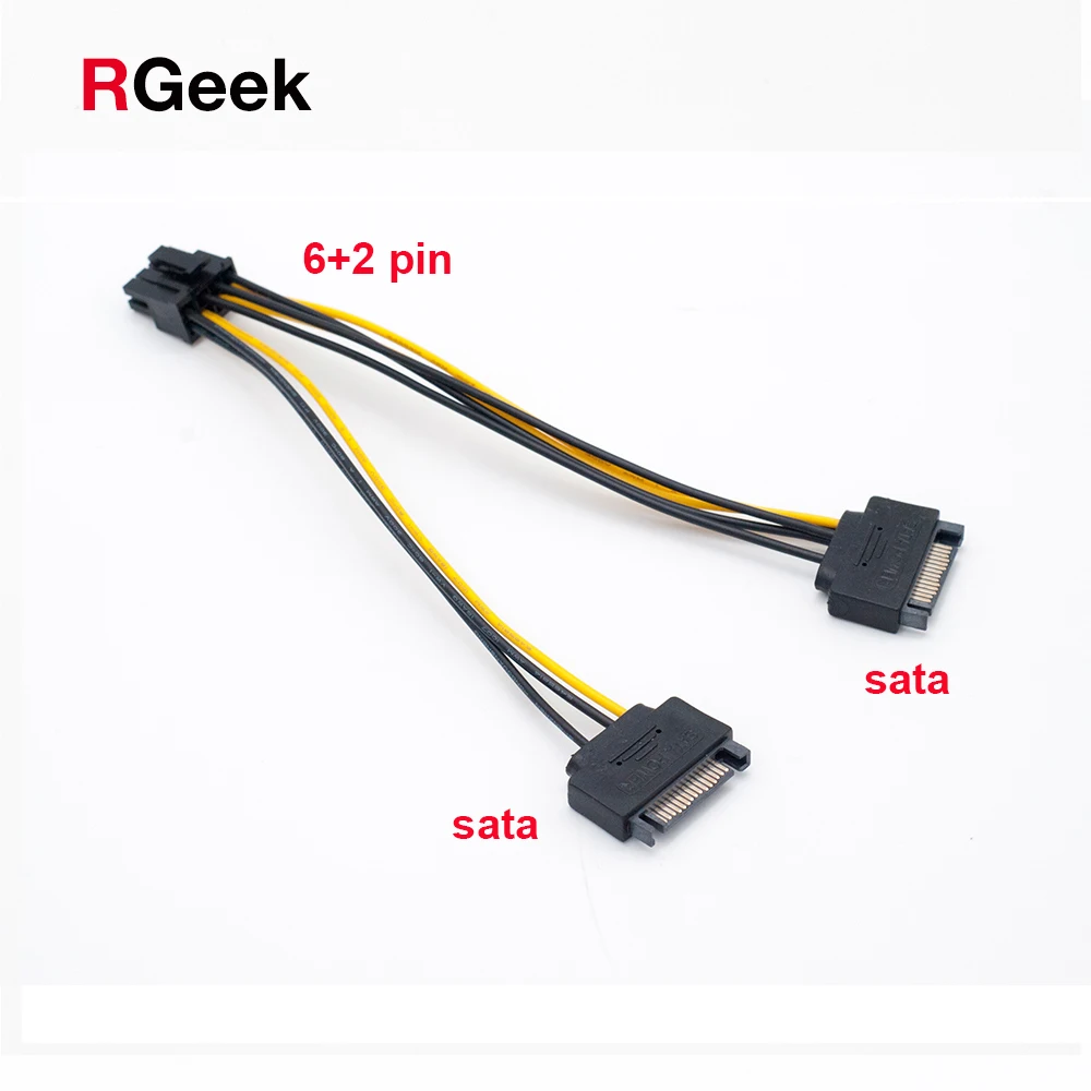 RGEEK 2 SATA Power to 8 Pin (6+2) PCI Express PCI-E Video Card Power Cable Adapter