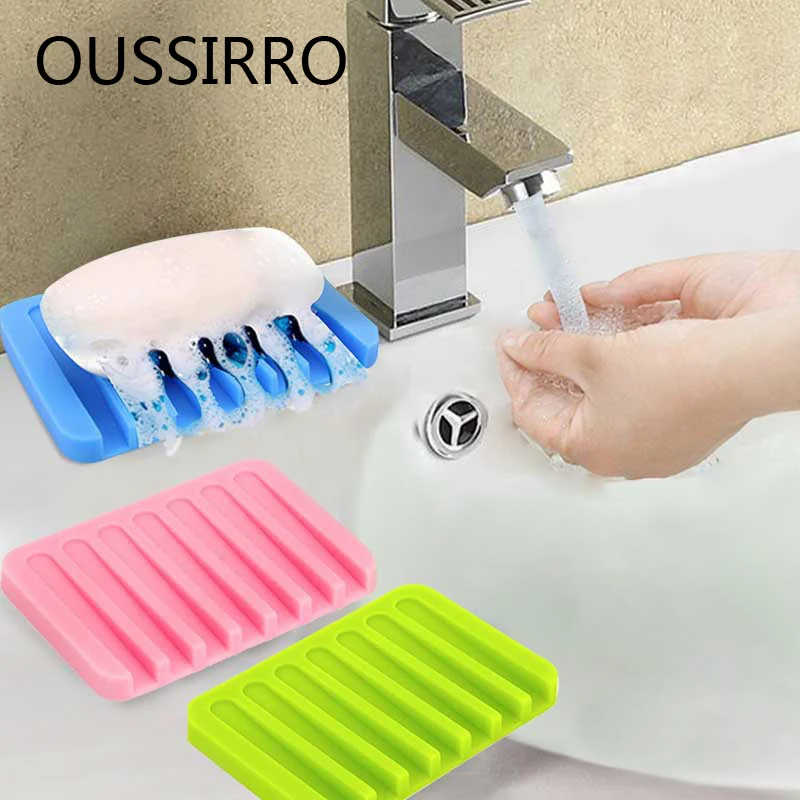 

1Pc Silicone Soap Holder Kitchen Bathroom Holder Storage Dish Storage Plate Soap Box Tray Drain Bathroom Shelves Accessories