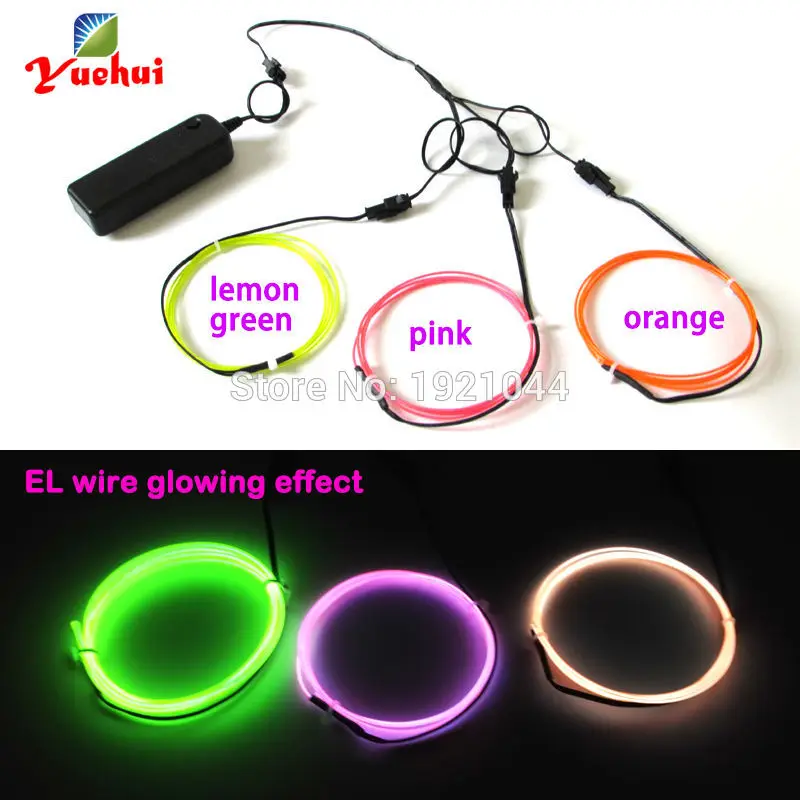 Flexible Neon Glow Light Cable Rope, Car Party Decorations, 3Meters, Lemon, Green, Orange, Pink Color, 1.3mm EL Wire, 3V