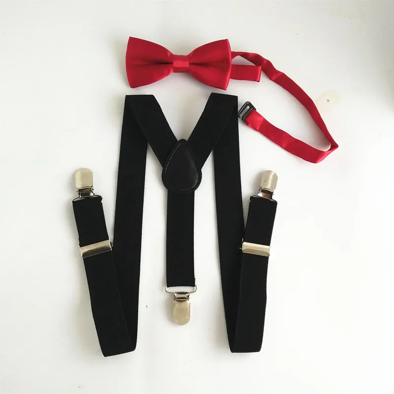 LB001-S Baby Accessoires Voor Baby Broek Zwart Jarretel Met Solid Bowtie Sets Elastische Verstelbare Kids Bretels Bowtie