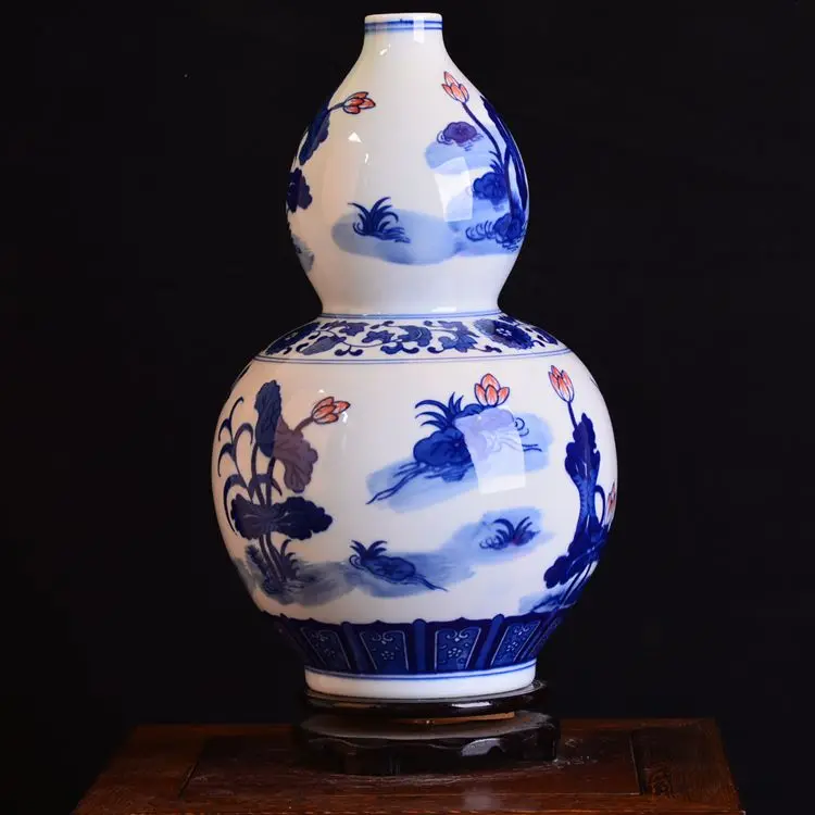 

Jingdezhen ceramic blue and white porcelain vase pastel pastel lotus room Home Furnishing handicrafts