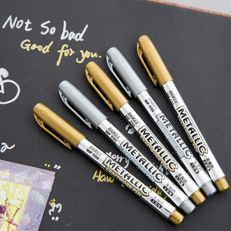 1pcs Paint Pen Waterproof Permanent Paint Marker Pens Gold / Silver 1.5mm Craftwork Pen Student Stationery Art Supplies