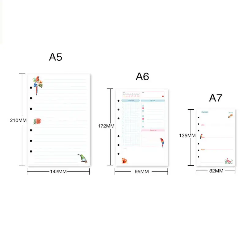 Cuaderno de hojas sueltas A5 A6 A7, recarga de carpeta en espiral, planificador de página interior, papel diario, planificador mensual semanal para