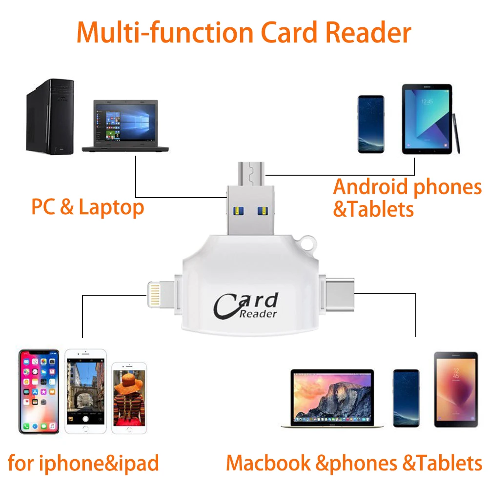 Micro SD TF Card Reader Flash Memory card adapter for Apple iPhone iPad Android Phone MacBook Computer