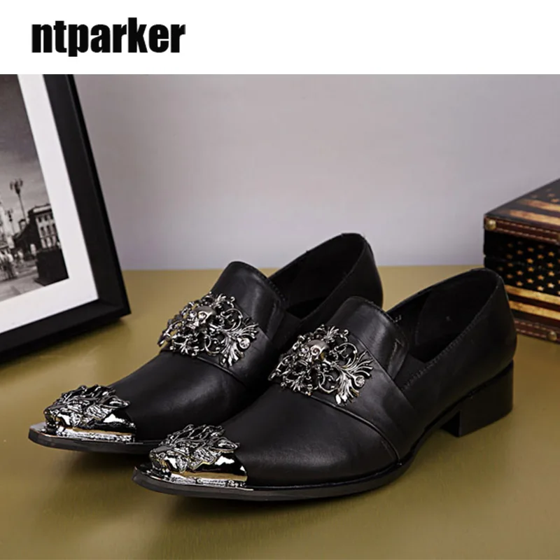 

ntparker Arrival mans black leather shoes Rock Personality Designer's Shoes Leather Dress Shoes Man Party Wedding