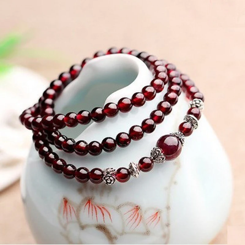 Wholesale Wine Red Garnet Natural Stone Bracelets Round Beads Bracelet Beauty For Women Multilayer Healthy Stone Simple Jewelry