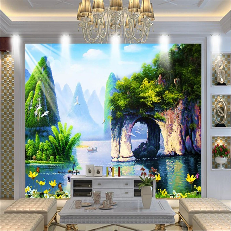 beibehang wallpaper wall murals wall paste pure hand painted huge high - definition oil painting Guilin landscape wall