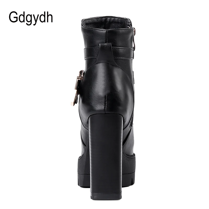 Gdgydh Sping Autumn Platform Ankle Boots Woman Black Leather Shoes Female High Heels Boots Ladies Shoes For Party Big Size 43