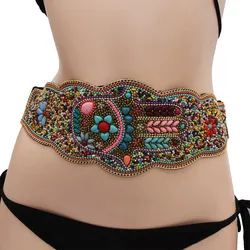 Colorful Waist Beads Girdle Waistband for Women Gypsy Tribal Ethnic Dress Corset Elastic Belt Boho Indian African Body Jewelry