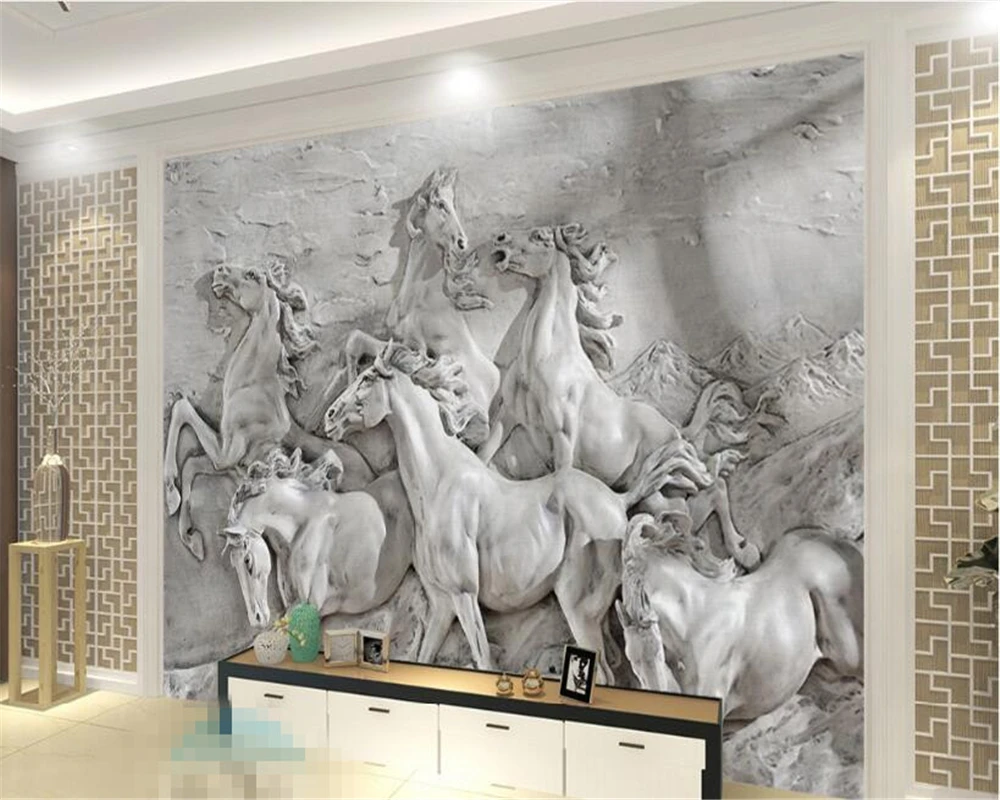 

Beibehang 3D Wallpaper 3d Stereo Relief Horse TV Backdrop Living Room Bedroom Mural Decorative House mural photo papel de parede