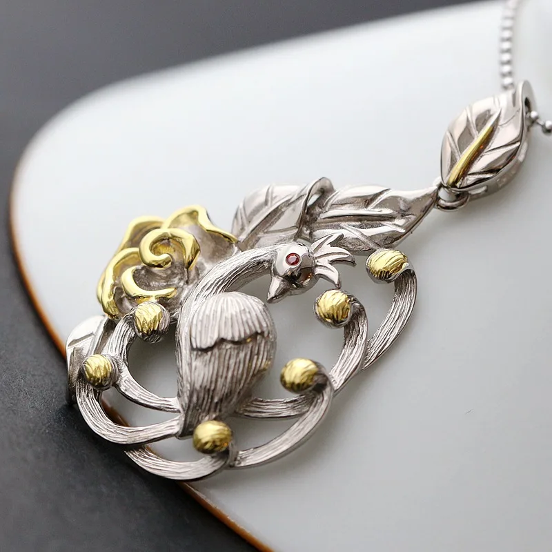 

Ge jewelry wholesale Handmade Silver Peacock Pendant Silver Pendant retro fashion lady 925 Sterling Silver Pendant