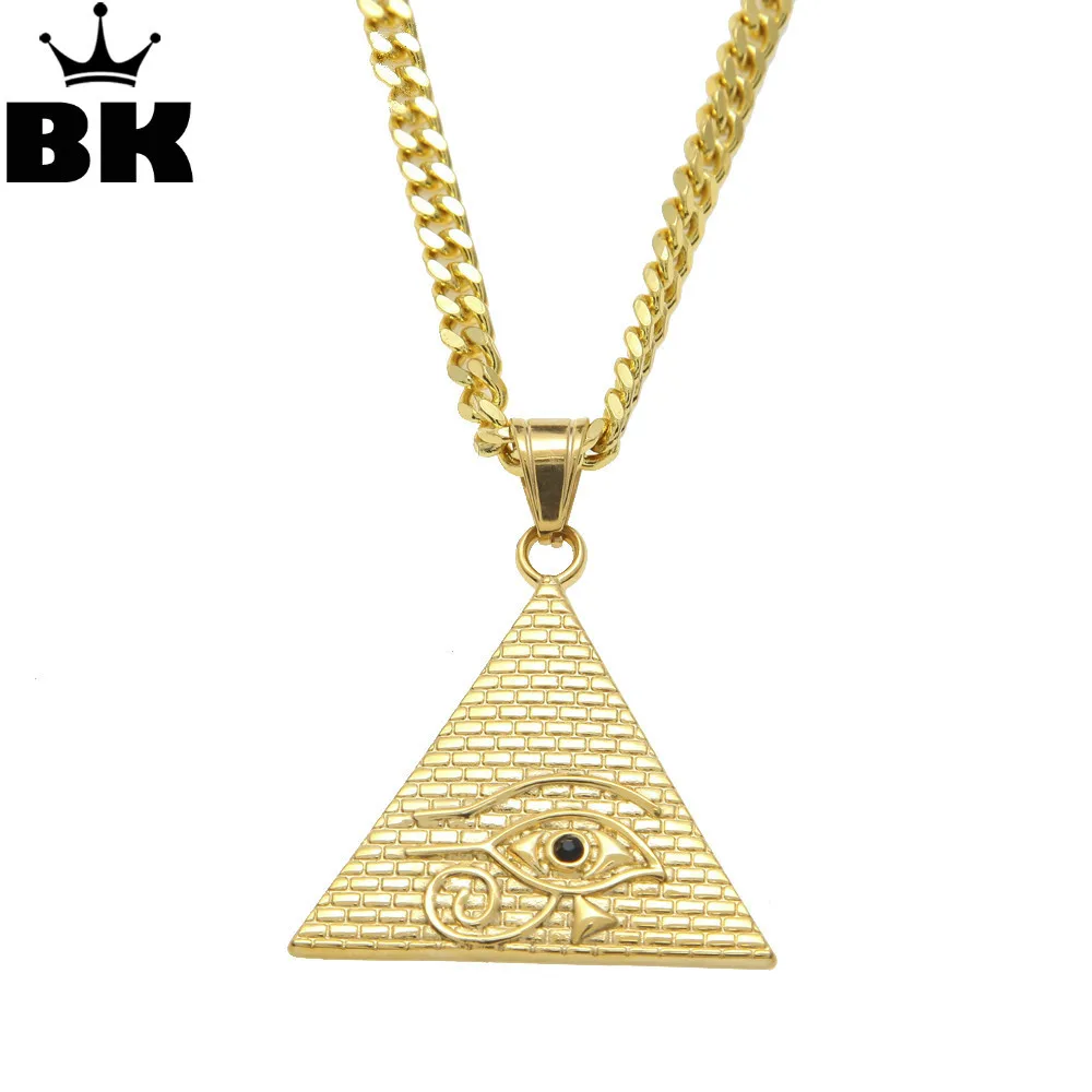 Ancient Egyptian Pyramid Eye Of Horus Pendant Necklace Hip Hop Jewelry Illuminati Collar with 27.5\