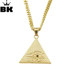 Ancient Egyptian Pyramid Eye Of Horus Pendant Necklace Hip Hop Jewelry Illuminati Collar with 27.5