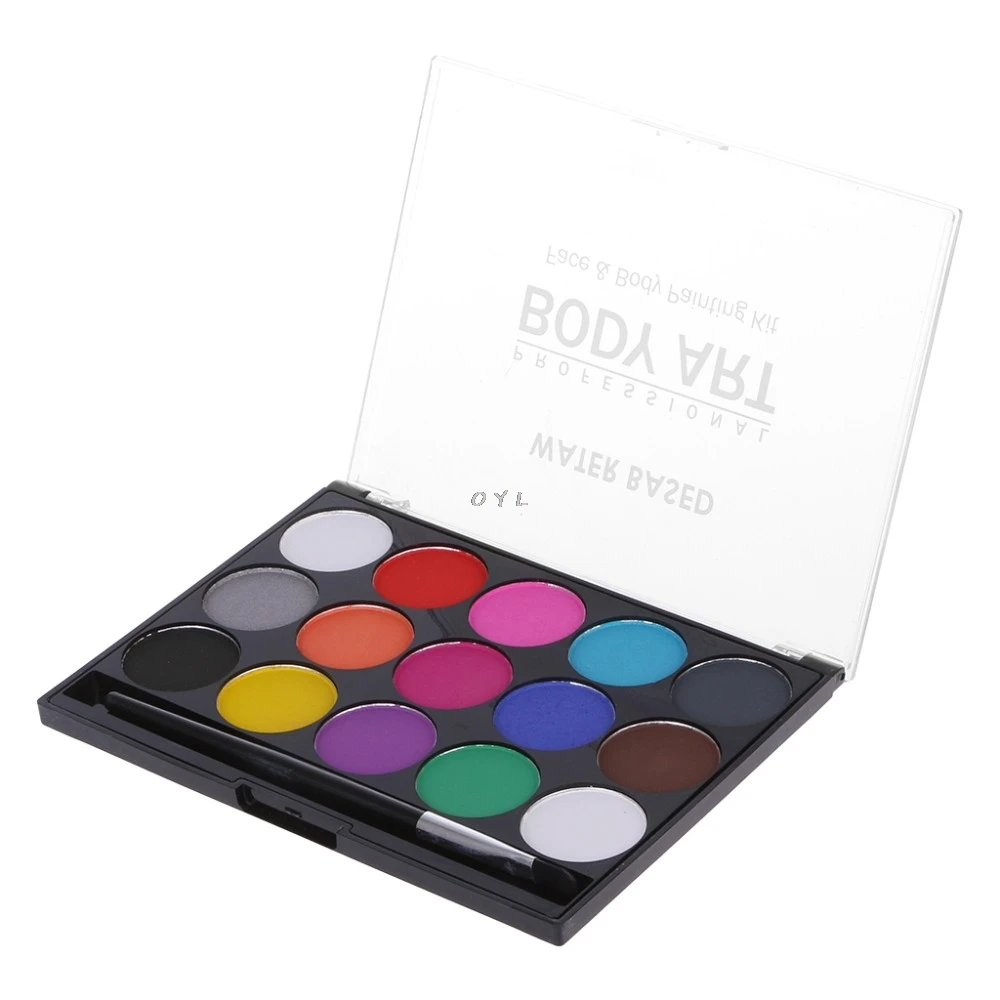 Maquillaje corporal de 15 colores, pintura al agua no tóxica, Kit de pintura al óleo para la cara y el cuerpo con pincel para Navidad, fiesta de