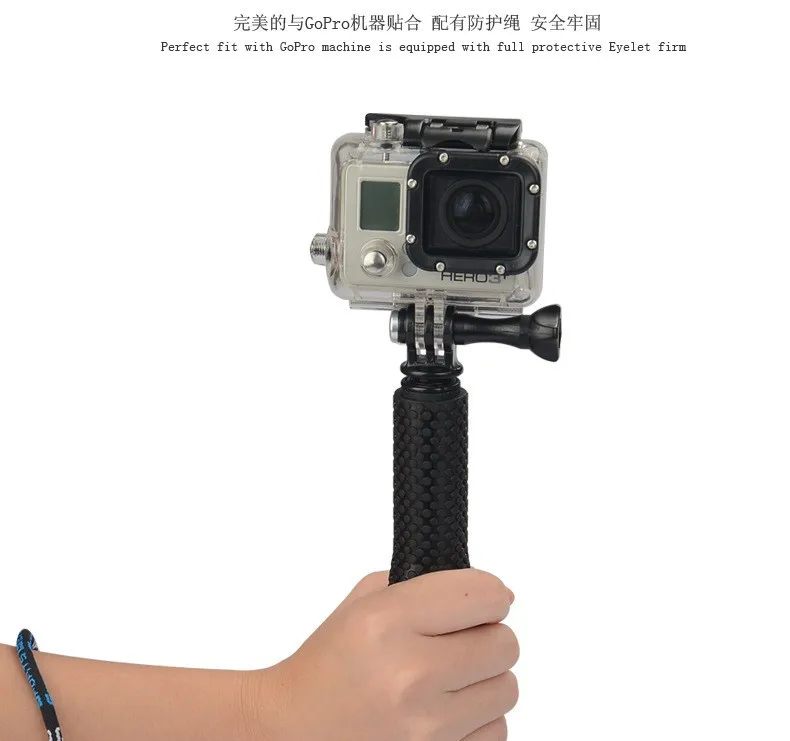 Monopié de mano impermeable + Adaptador convertidor para cámara Gopro Hero 1129754, SJCAM SJ5000, SJ6/8/9, Xiaomi Yi 4K, Mijia C30, EKEN H9